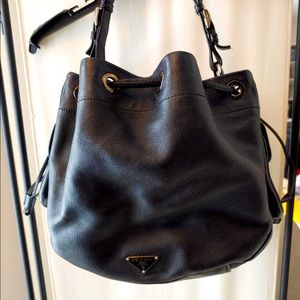 Prada black leather drawstring hobo bag (vintage)